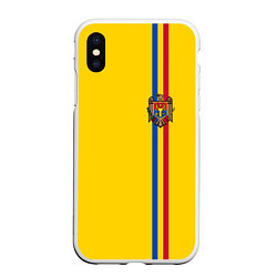 Чехол iPhone XS Max матовый Молдавия: лента с гербом, цвет: 3D-белый