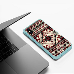 Чехол iPhone XS Max матовый Славянский орнамент, цвет: 3D-мятный — фото 2