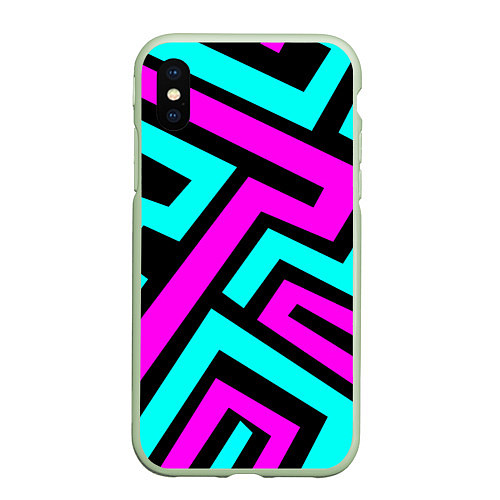 Чехол iPhone XS Max матовый Maze: Violet & Turquoise / 3D-Салатовый – фото 1