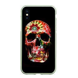 Чехол iPhone XS Max матовый Расписной череп, цвет: 3D-салатовый