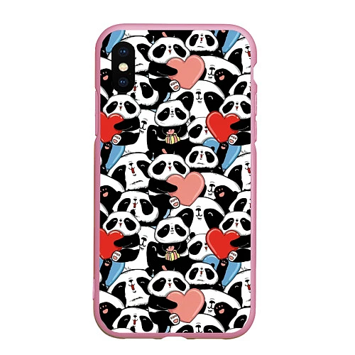Чехол iPhone XS Max матовый Funny Pandas / 3D-Розовый – фото 1