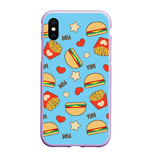 Чехол iPhone XS Max матовый Yum Fast Food / 3D-Сиреневый – фото 1