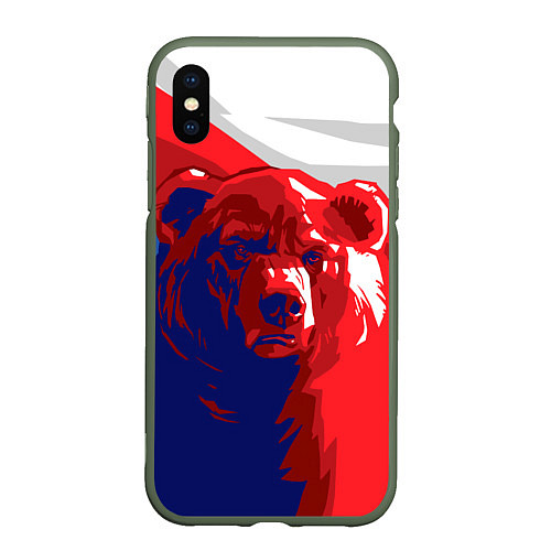 Чехол iPhone XS Max матовый Российский медведь / 3D-Темно-зеленый – фото 1