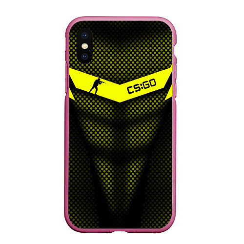 Чехол iPhone XS Max матовый CS:GO Yellow Carbon / 3D-Малиновый – фото 1