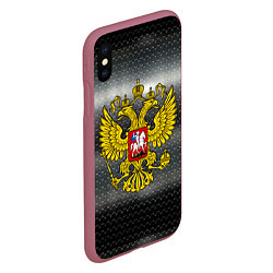 Чехол iPhone XS Max матовый Герб России на металлическом фоне, цвет: 3D-малиновый — фото 2