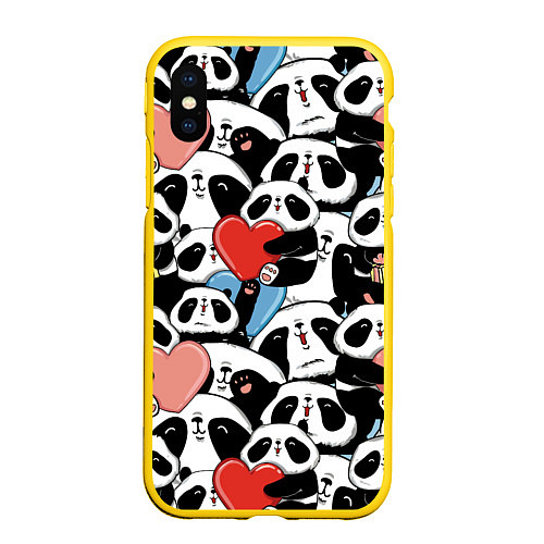Чехол iPhone XS Max матовый Милые панды / 3D-Желтый – фото 1