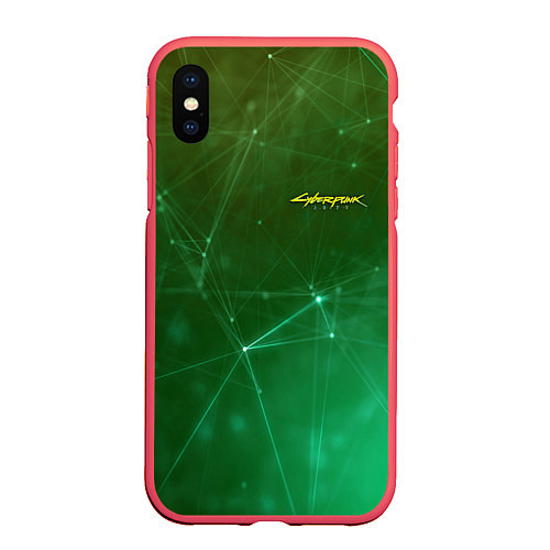Чехол iPhone XS Max матовый Cyberpunk 2077: Green Network / 3D-Красный – фото 1