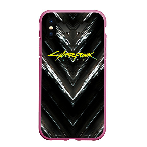 Чехол iPhone XS Max матовый Cyberpunk 2077 / 3D-Малиновый – фото 1