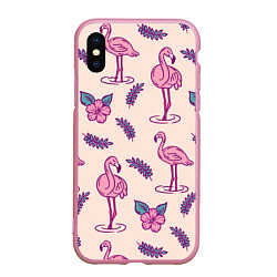 Чехол iPhone XS Max матовый Фламинго: розовый мотив, цвет: 3D-розовый