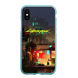 Чехол iPhone XS Max матовый Cyberpunk 2077: Night City, цвет: 3D-мятный