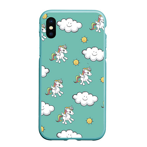 Чехол iPhone XS Max матовый Love of Unicorns / 3D-Мятный – фото 1