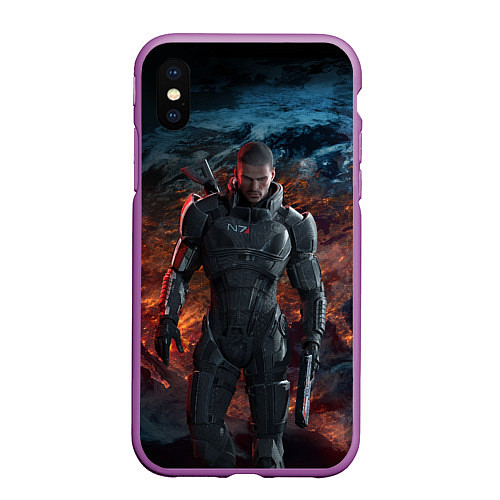 Чехол iPhone XS Max матовый Mass Effect: Soldier / 3D-Фиолетовый – фото 1