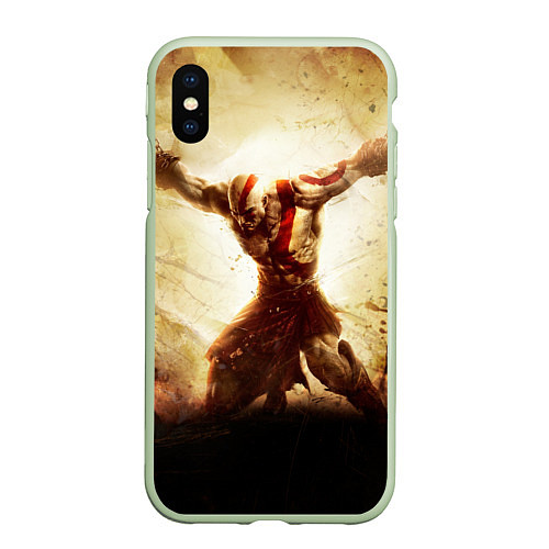 Чехол iPhone XS Max матовый Воинственный Кратос / 3D-Салатовый – фото 1