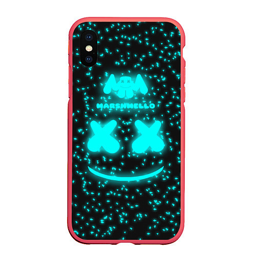 Чехол iPhone XS Max матовый Marshmello: Blue Fireflies / 3D-Красный – фото 1