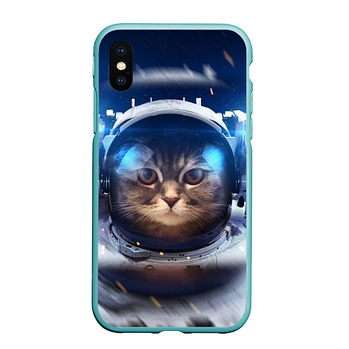 Чехол iPhone XS Max матовый Кот-космонавт / 3D-Мятный – фото 1