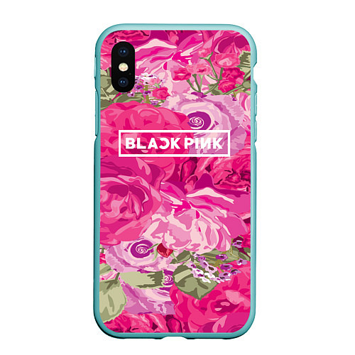 Чехол iPhone XS Max матовый Black Pink: Abstract Flowers / 3D-Мятный – фото 1