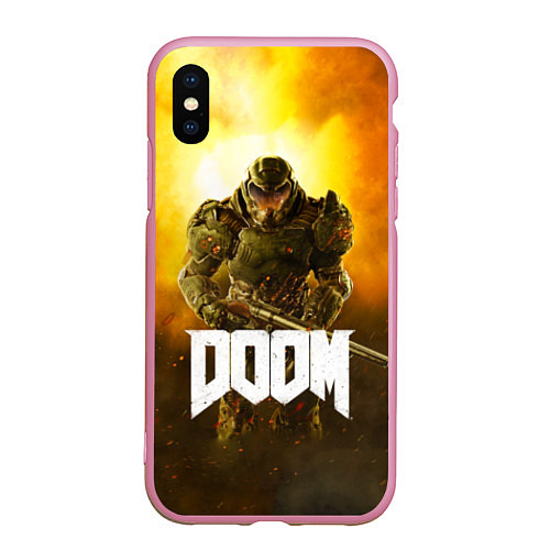 Чехол iPhone XS Max матовый DOOM: Soldier / 3D-Розовый – фото 1