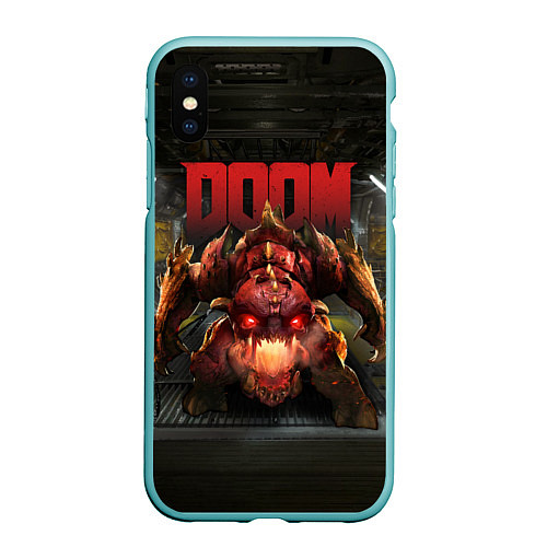 Чехол iPhone XS Max матовый DOOM: Pinky Monster / 3D-Мятный – фото 1