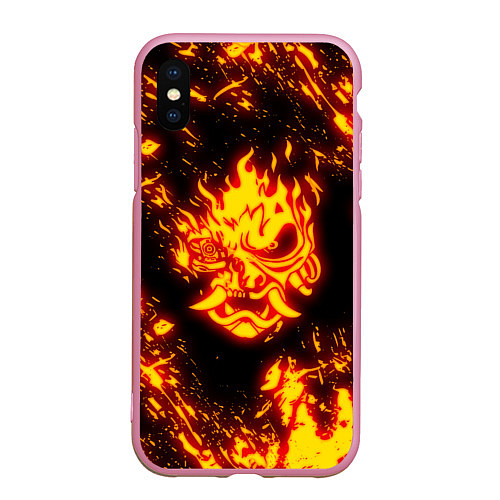 Чехол iPhone XS Max матовый Cyberpunk 2077: FIRE SAMURAI / 3D-Розовый – фото 1