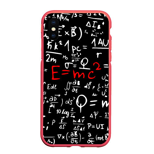 Чехол iPhone XS Max матовый E=mc2: Black Style / 3D-Красный – фото 1