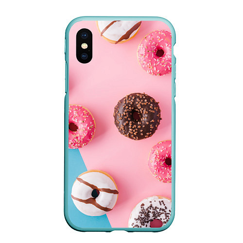 Чехол iPhone XS Max матовый Сладкие пончики / 3D-Мятный – фото 1