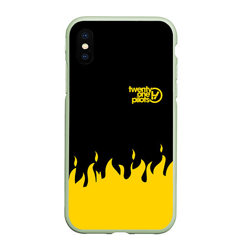 Чехол iPhone XS Max матовый 21 Pilots: Yellow Fire / 3D-Салатовый – фото 1