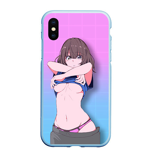 Чехол iPhone XS Max матовый Ahegao Girl / 3D-Голубой – фото 1