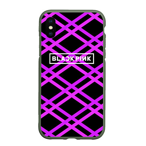 Чехол iPhone XS Max матовый Black Pink: Neon Lines / 3D-Темно-зеленый – фото 1