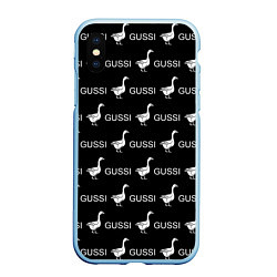 Чехол iPhone XS Max матовый GUSSI: Black Pattern, цвет: 3D-голубой