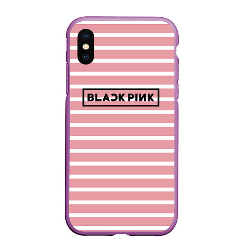 Чехол iPhone XS Max матовый Black Pink: Striped Geometry / 3D-Фиолетовый – фото 1