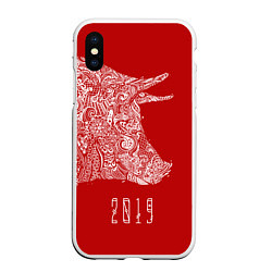 Чехол iPhone XS Max матовый Красная свинья 2019, цвет: 3D-белый