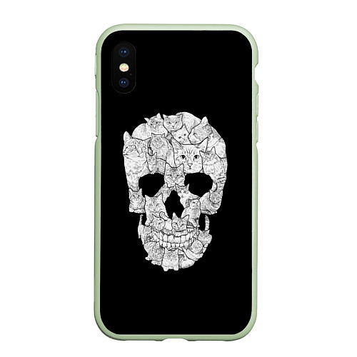 Чехол iPhone XS Max матовый Sketchy Cat Skull / 3D-Салатовый – фото 1