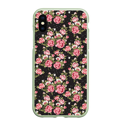 Чехол iPhone XS Max матовый Брендовые цветы / 3D-Салатовый – фото 1