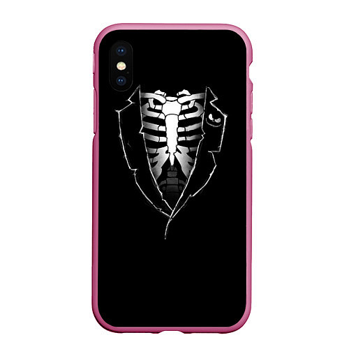 Чехол iPhone XS Max матовый Хэллоуинский скелет / 3D-Малиновый – фото 1