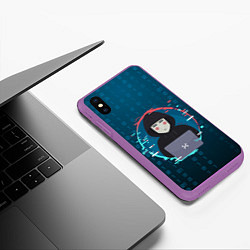 Чехол iPhone XS Max матовый Anonymous hacker, цвет: 3D-фиолетовый — фото 2
