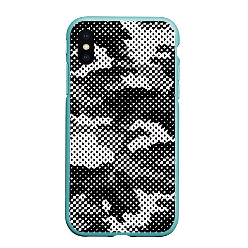 Чехол iPhone XS Max матовый Черный камуфляж / 3D-Мятный – фото 1