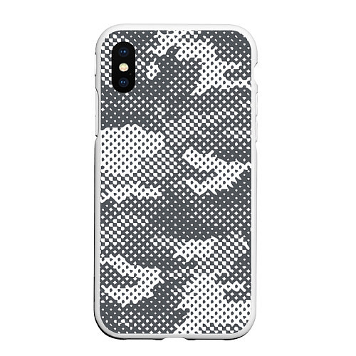 Чехол iPhone XS Max матовый Серый камуфляж / 3D-Белый – фото 1