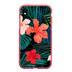 Чехол iPhone XS Max матовый Тропический мотив, цвет: 3D-красный