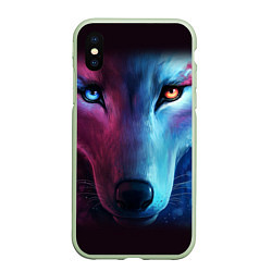 Чехол iPhone XS Max матовый Волчий взгляд, цвет: 3D-салатовый