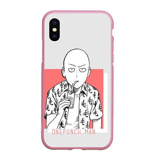 Чехол iPhone XS Max матовый Saitama: One-Punch Man / 3D-Розовый – фото 1