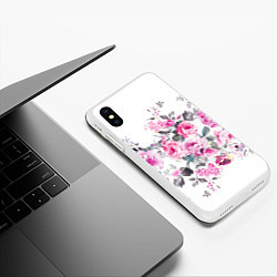 Чехол iPhone XS Max матовый Розовые розы, цвет: 3D-белый — фото 2