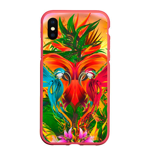 Чехол iPhone XS Max матовый Яркие тропики / 3D-Красный – фото 1