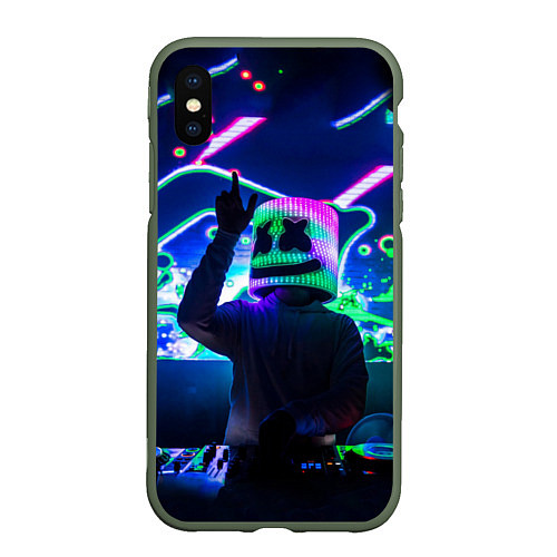 Чехол iPhone XS Max матовый Marshmello: Neon DJ / 3D-Темно-зеленый – фото 1