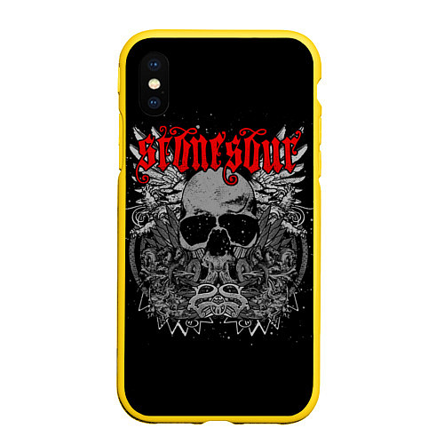 Чехол iPhone XS Max матовый Stone Sour: Dark Skull / 3D-Желтый – фото 1