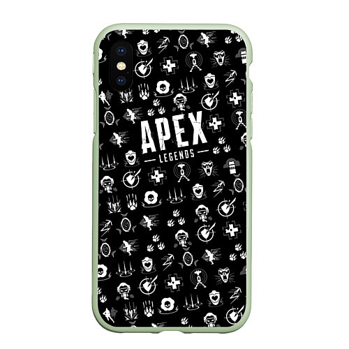 Чехол iPhone XS Max матовый Apex Legends: Black Pattern / 3D-Салатовый – фото 1