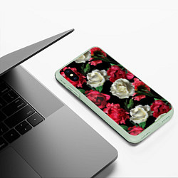 Чехол iPhone XS Max матовый Красные и белые розы, цвет: 3D-салатовый — фото 2