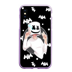 Чехол iPhone XS Max матовый Marshmello: Black Gang, цвет: 3D-сиреневый