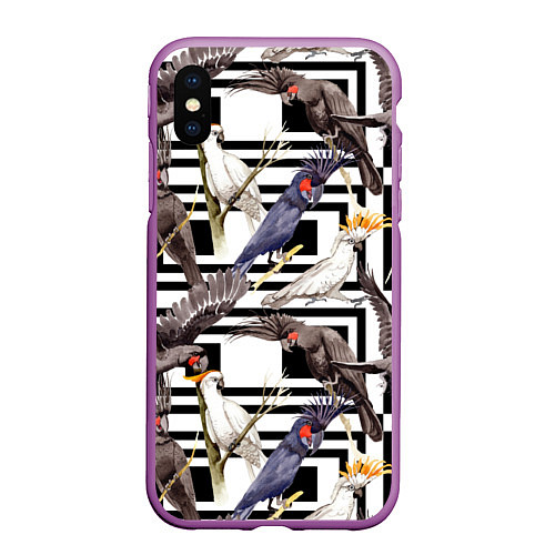Чехол iPhone XS Max матовый Попугаи Какаду / 3D-Фиолетовый – фото 1