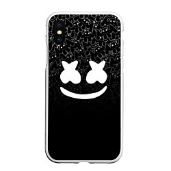 Чехол iPhone XS Max матовый Marshmello Black, цвет: 3D-белый