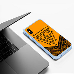 Чехол iPhone XS Max матовый Native American: Yellow Style, цвет: 3D-голубой — фото 2